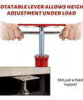 Real Deal Heavy Duty Adjustable House Floor Jacks Rated At 17500 Lbs, showing rotatable lever for height adjustment under load.