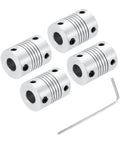 Drop In Flexible Aluminum Shaft Couplings 6mm To 8mm 25mm Long 19mm OD 4 Pack For 3D Printers CNC Machines Stepper Motors Encoders And DIY Robots Shaft Joint Connectors, aluminum set with hex key
