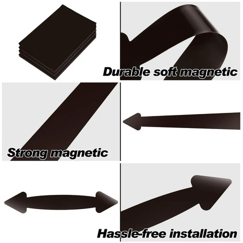 Magnetic Garage Door Decoration Kit With 32 Faux Windows 4 Faux Hinges And 2 Handles for Two Cars, shown details of durable soft magnetic pieces.