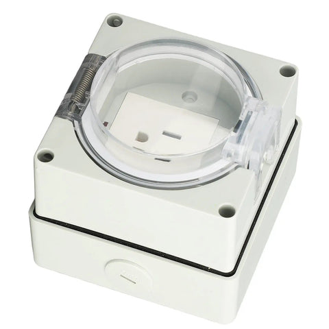 Rock Solid IP66 Weatherproof Outdoor Electrical Outlet For Garden Construction And Backyard Projects Hella Durable PC Housing top view with clear cover