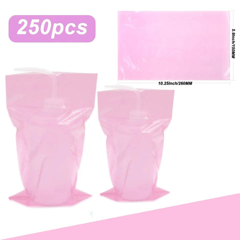 250 Pack Pink Tattoo Wash Bottle Bags Disposable Covers For Tattoos 5.9 By 10.25 Inches One Time Use Tear Resistant Polyethylene Pro Grade Quality For Pro Shops. pink disposable tattoo wash bottle covers, 5.9 x 10.25 in, 250pcs
