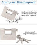Durable 94mm Padlock With Key For Outdoor Security, Heavy Duty Brass Body With Solid Hardened Steel Shackle, five keys included