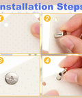 Installation steps for Top Shelf Chicago Binding Screws M5 X 6Mm in 50 silver sets, showcasing usage with leather projects.