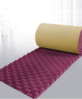 Gotta Mute the Room With These Heavy Duty Purple Sound Proofing Foam Rolls Thick 5 Cm Closed Cell Density Self Adhesive Backing, rolled out on gray floor.