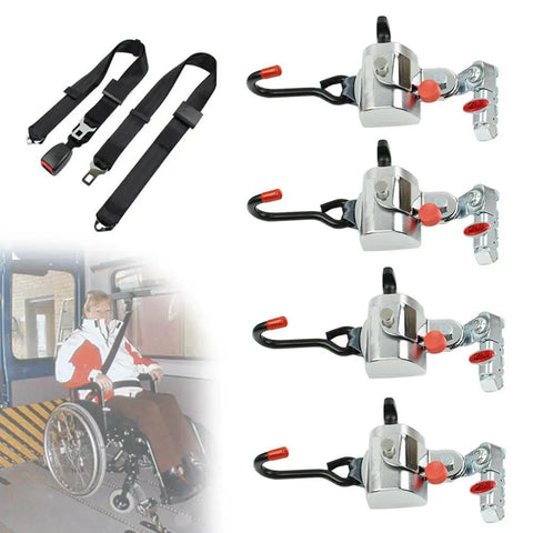 Wheelchair Safety Retractor System For Transit And Paratransit Buses Retractable Design Fits L Track Fittings Lap And Shoulder Belt Combo DOT Standard No Slip Grip Easy Install Four Piece Set For Secure Rides
