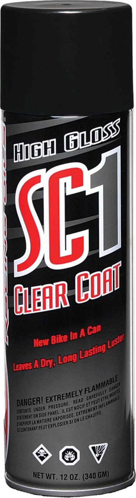 SC1 High Gloss Clear Coat spray can; black body with red/white label