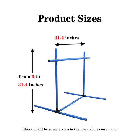 Versatile Adjustable Dog Agility Jump Set With Hurdles And Weave Poles 0 To 31 Inch Height size diagram with blue poles