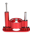 Tough Guy Badass Electric Router Lift Kit showing red aluminum base with adjustable lift for woodworking tasks.