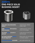 ZOMIYU M6x1.0 stainless steel 304 solid threaded inserts kit, 10 pcs (9.4 mm) with HSS drill and HSS tap