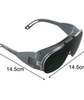 Heavy Duty Wrap Around Safety Glasses For Welding And Grinding With Impact Resistant Polycarbonate Lenses, gray color, measuring 14.5cm x 5.8cm.