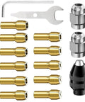 Heavy Duty Drill Chuck Collet Set Replaces 1-32 Inch To 1-8 Inch Keyless Rotary Tool Adapter with quick change nuts and tools.