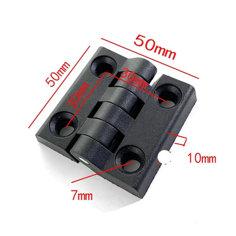 Close-up of a black nylon butt hinge with measurements for the 10 Pack Nylon Plastic Butt Hinges In Black For Wooden Boxes And Small Furniture
