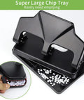 Heavy Duty Three Hole Punch For Binders, 40 Sheet Capacity, showing large chip tray filled with paper confetti under lever handle.