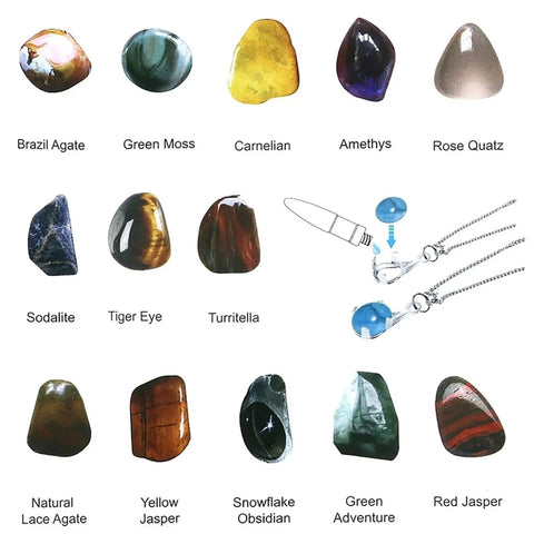 Rock Tumbler Kit With 7 Day Digital Timer Detachable Mini Electric Stone Polisher DIY Gemstone Grinder showing assorted polished gemstones.
