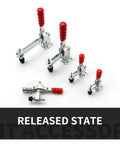 Vertical Quick-Release Toggle Clamp Workhorse for Woodworking and Mechanical Assembly, multiple models, released state