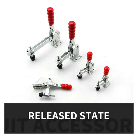 Vertical Quick-Release Toggle Clamp Workhorse for Woodworking and Mechanical Assembly, multiple models, released state