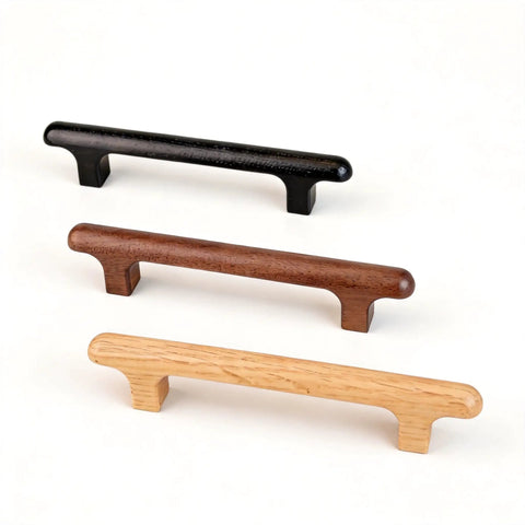 Three colored handles; black, brown, and oak solid wood drawer pulls, 7.56 inch handmade round cabinet knobs and handles.