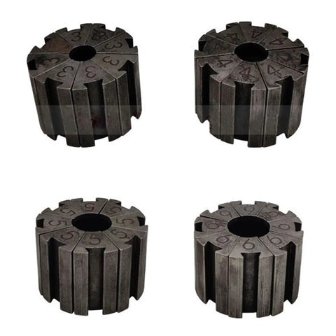 Professional Manual Hydraulic Crimping Tool And Air Conditioner Pipe Head Press Machine, four metal crimping dies with numbers.