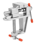 Rock Solid Mini Flat Pliers Bench Vise And Tabletop Clamp For Precision Woodwork Drill Press Vice with smooth aluminum jaws.