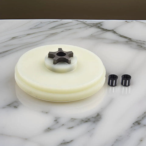 3.5 Inch Chainsaw Sprocket Kit 122511-01 with nylon sprocket and roller bearing on marble surface