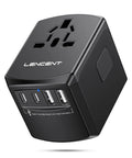 Universal Travel Power Adapter With 2 USB C Ports And 2 USB A Ports Worldwide Wall Charger 4 In 1, black, side view