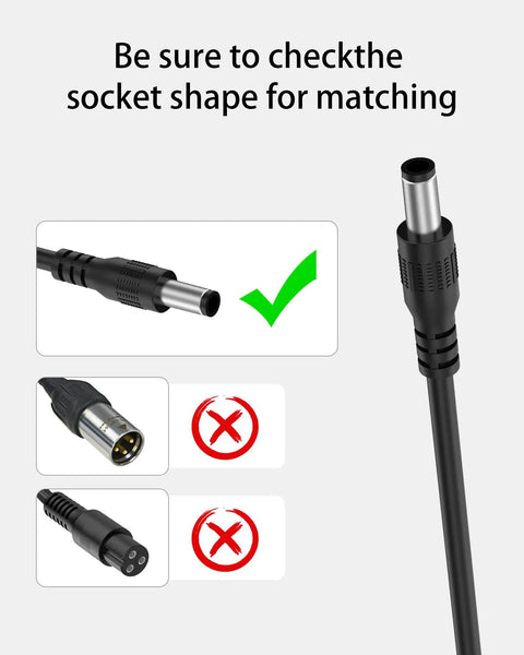 Compatible socket shape for 36V Ebike Charger For Vivi Spa Series 42V 2A Replacement No Fuss Plug In 36V Battery