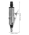Compact Pneumatic Air Pencil Die Grinder With Heavy Duty Steel Build For Precision Engraving And Polishing Tasks, side view with dimensions.