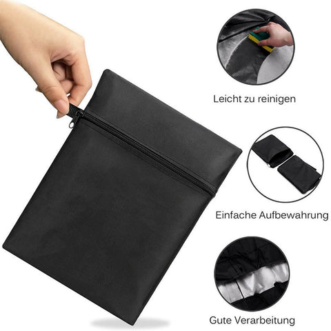 All Season Outdoor Bench Cover For 2 Seats Weatherproof Patio Furniture Protector shown folded for storage and ease of cleaning.