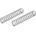 Two 304 stainless steel compression springs, angled top view; 10 mm OD, 1 mm wire, 50 mm free length