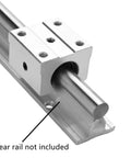 4 Pack SBR12UU Slide Block Kit for 12mm Linear Guide Rail, shown on guide rail with aluminum housing and precision bearings