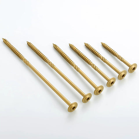 Built Like A Tank Heavy Duty Lag Screws 14 X 4 Inch Pack Of 28, golden epoxy coated, T30 driver bit, ideal for timber construction.