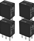 Beefy 30A 12VDC 5 Pin Automotive Relay Pack Of 4 for Chrysler Dodge Jeep Cars Trucks SUVs, black relays with visible pins