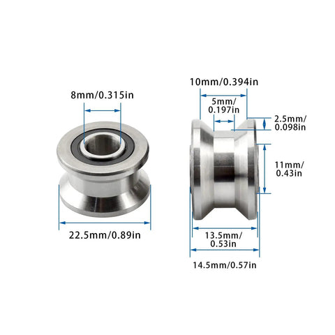 Five Pack Deep T Groove Bearing With Flat Bottom In Stainless Steel Workhorse Pulley Wheel Bearings dimensions provided