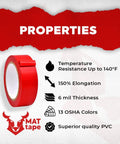 Red Vinyl Marking Tape 1 Inch By 36 Yards For Safety Floor Marking And Pinstriping No Stretch Go To Tape properties chart