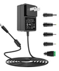 24V 1A Power Adapter From 100V To 240V AC To 24V DC UL Listed With 5.5mm By 2.5mm Plug And Five Tips 6 Ft Cable