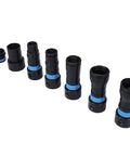 7Pcs Vacuum Hose Expansion Adapters With Dustcollection Quick Connectors And 360 Rotating Clip For 1-1-4 Inch Hoses, black and blue hose connectors.