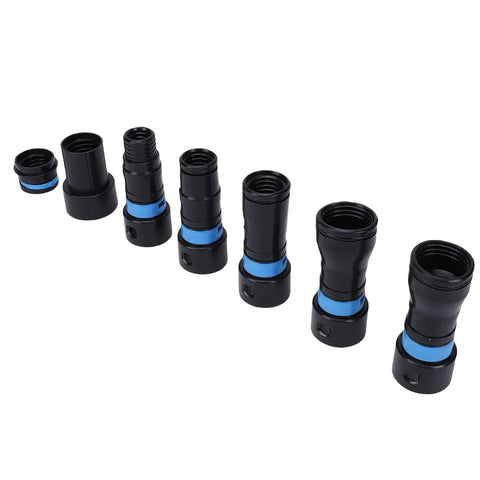 7Pcs Vacuum Hose Expansion Adapters With Dustcollection Quick Connectors And 360 Rotating Clip For 1-1-4 Inch Hoses, black and blue hose connectors.