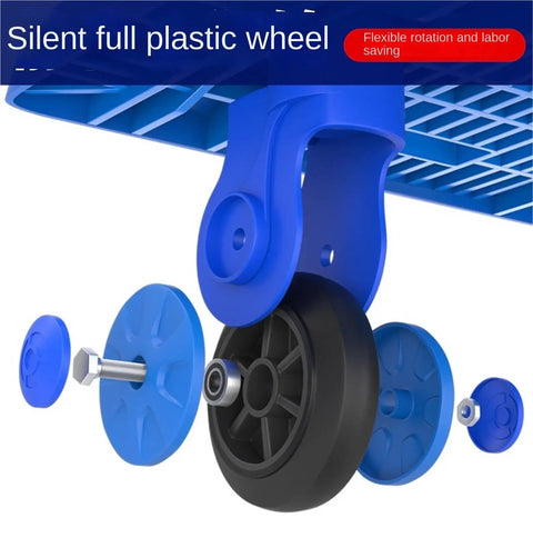 Heavy Duty Foldable Push Hand Cart Platform Truck With Wheels And Metal Handle For Transport Built To Haul Big Loads At Work Or Home Easy Fold Up Design Smooth Quiet Rolling To Save Your Back, blue silent plastic wheel