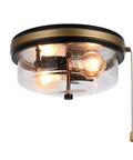 Industrial Farmhouse Close-To-Ceiling Light Fixture With Pull Chain Matte Black 2-Light Flush Mount Seeded Glass Shade 11 Inch