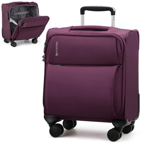 Underseat Carry On Luggage 16 Inch With Spinner Wheels Airline Approved Lightweight Softside Roller Bag For 1 To 3 Day Trips Fits Under Seat TSA Travel Case Purple Durable And Easy To Stow