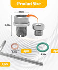 Fix Leaky Oil Pan Fast With This Awesome Oversized Stainless Steel Piggyback M14 1.5 Drain Plug That Seals Tight Like A Boss Perfect For Sedans And Motorcycles With Included Wrench Washer And O Ring. Product size diagram with M14x1.5 drain plug and wrench, washers, O rings