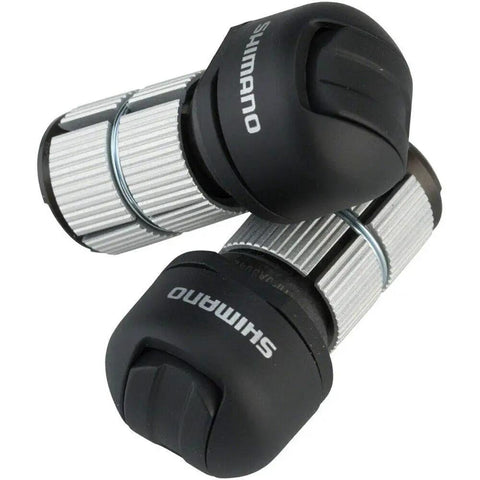 Close-up of Left And Right Di2 TT Bar End Shifters R9160 Eleven Speed For Time Trial And Triathlon, Dura Ace Shift Switches.