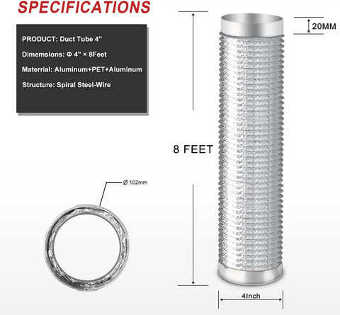 Vertical view of 7 Inch Flexible Ducting Kit With 25 Feet Aluminum Pro Grade Vent Hose Insulated For Ventilation And Exhaust