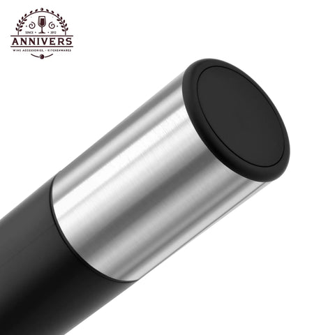 Close-up of the handheld electric milk frother with stainless steel and black material, part of the versatile kitchen tool.
