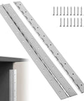 Heavy Duty Stainless Steel Piano Hinges, 36 Inch Continuous Door Hardware With Screws, two metal straps with holes.