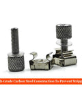 Close-up of 25 Pack Tool Free Hand Twist Rack Screws And 19 Inch Square Hole Cage Nuts Kit, showing carbon steel screws and nuts for AV cabinets.