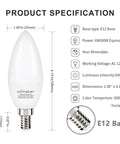 E12 LED Bulbs 5000K Daylight White With Crisp Natural Light, 60 Watt Equivalent, CRI 85 Plus, 6W, B11 Small Base, 270 Degree Beam, Non Dimmable, 6 Pack, 120V, Brighten Ceiling Fans And Chandeliers product specifications