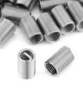 Close-up view of 50 Pcs M6 X 1.0 X 3D Stainless Steel Helicoil Thread Inserts Set for Aluminum and Soft Metals, SS304 material