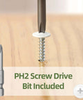 Self Tapping Wood Screws Set With 190 Pieces Number Eight Truss Head White Phillips Drive in wood with PH2 bit included