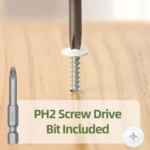 Self Tapping Wood Screws Set With 190 Pieces Number Eight Truss Head White Phillips Drive in wood with PH2 bit included